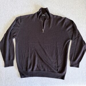 Cotton Reel Sweater Mens L Stripe Merino Wool‎ Pullover 1/4 Zip Layering